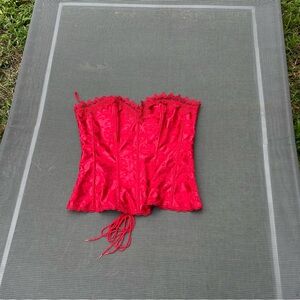 Strapless Fredericks Of Hollywood Corset‎ Size 36 Lace Up Cincher Red Burlesque